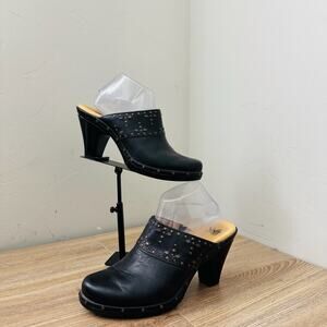 Sofft Black Leather Studded Slide On Heel Women's Size 9.5